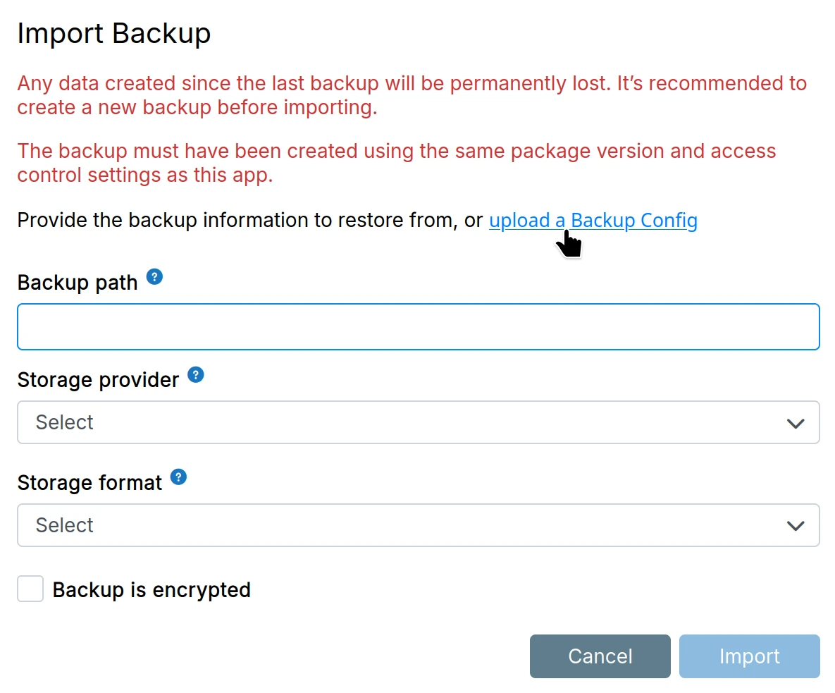 App Import Upload Configuration
