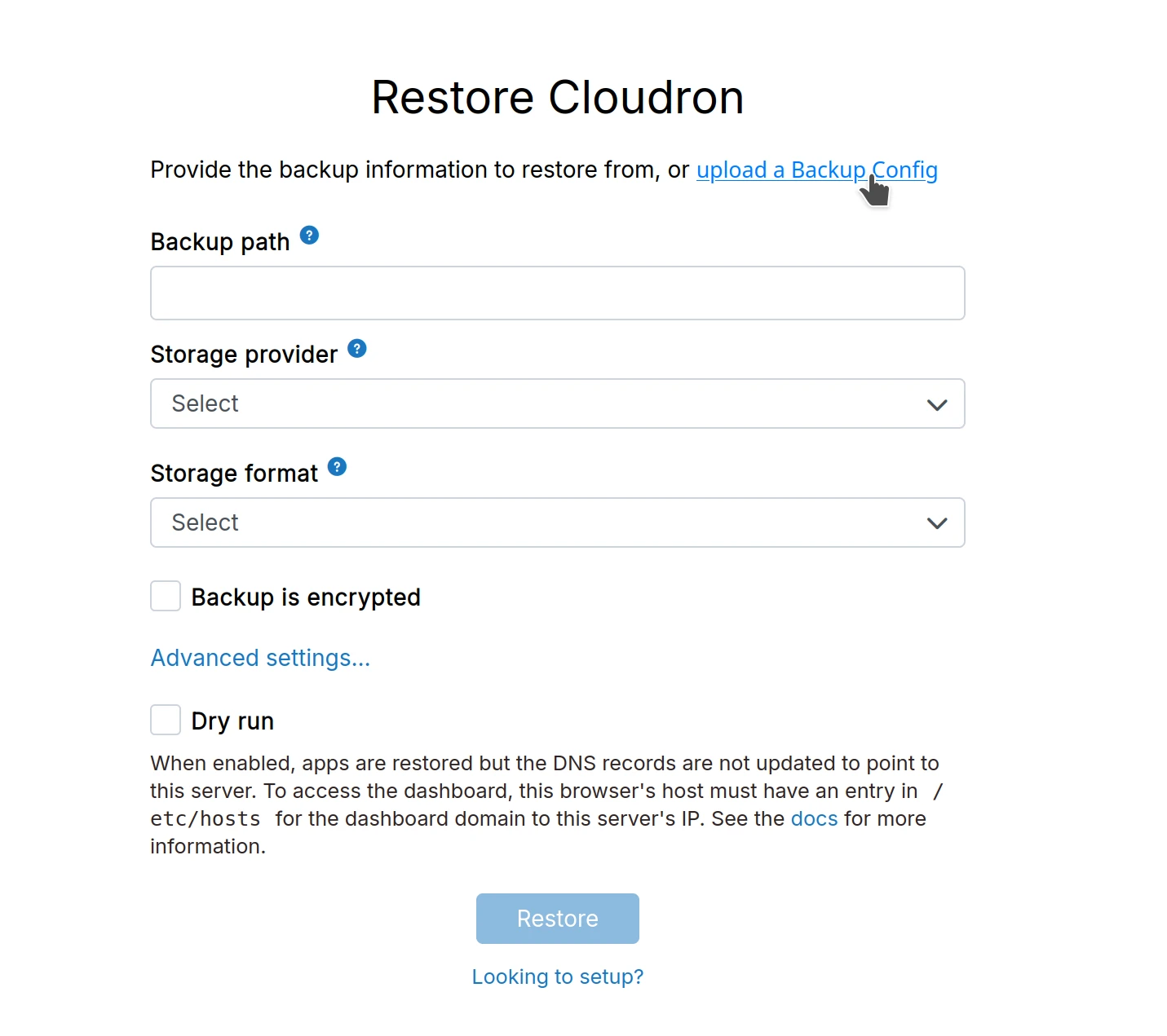 Restore Upload Configuration