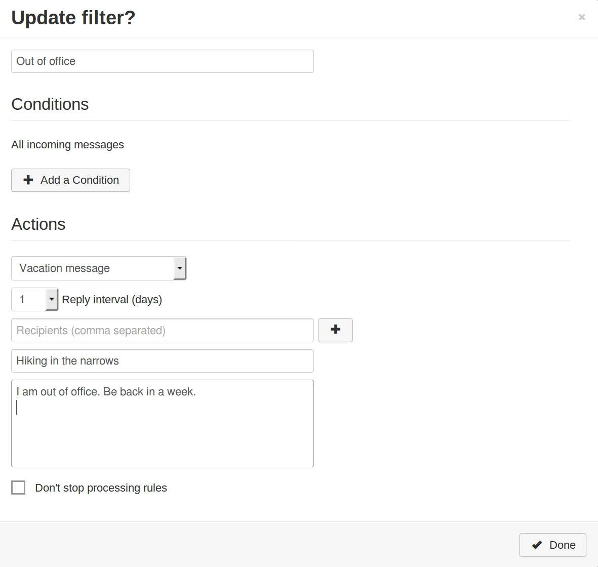Vacation Message Rainloop