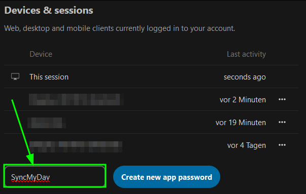 bottom left field enter SyncMyDav